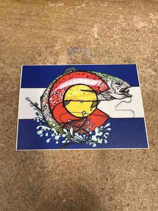 4.5" x 3" Colorado Flag Colorado Trout Sticker
